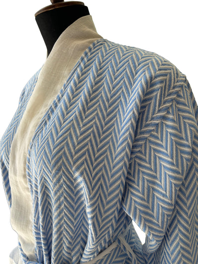 Chevron Kimono Bathrobe - Baby Blue Ivory