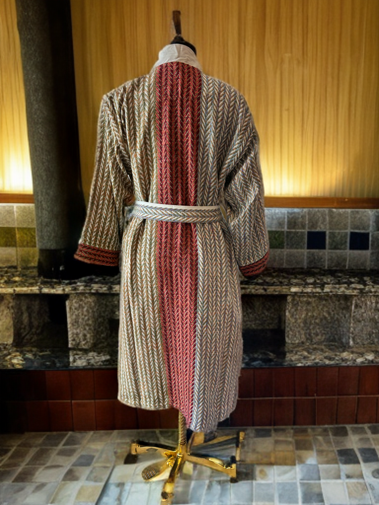 Custom made and kimono design bathrobe made with a blend of Linen and Cotton