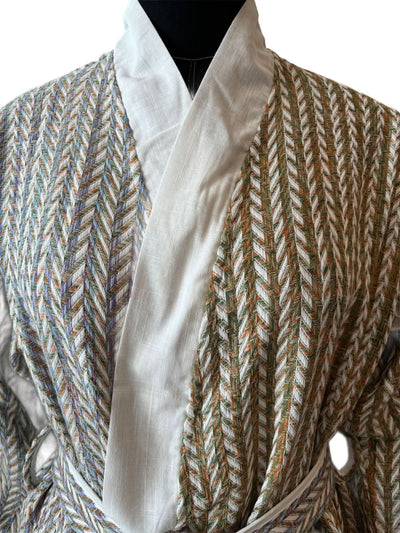 Custom made and kimono design bathrobe made with a blend of Linen and Cotton