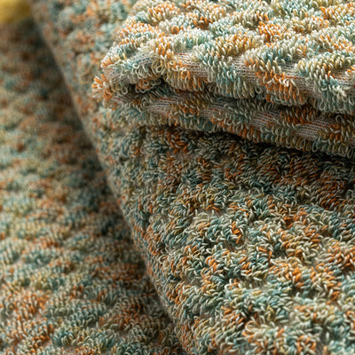 Chevron Linen Green Melange w Yellow Border