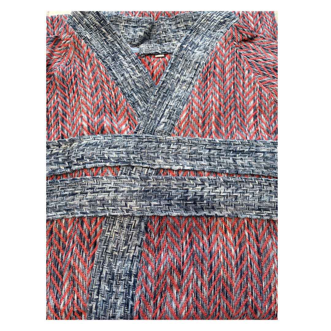 Custom made and kimono design bathrobe made with a blend of linen and cotton