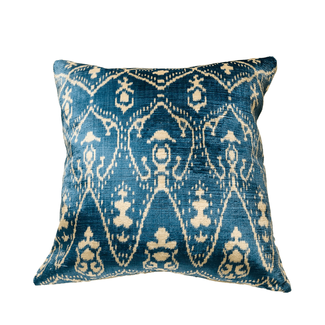 Silk Velvet Ikat Pillow - Blue Ivory 16x16