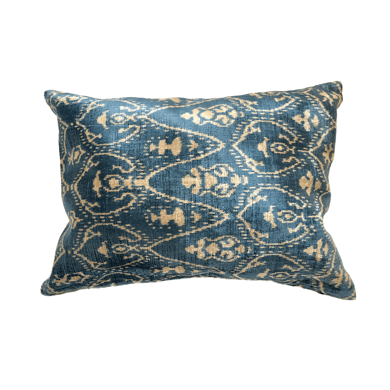 Silk Velvet Ikat Pillow - Blue Ivory