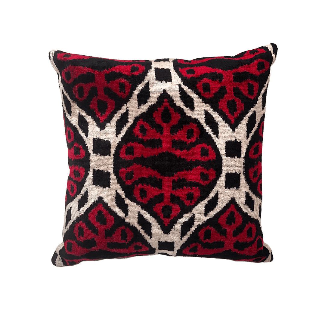Silk Velvet Ikat Pillow Red Black Turkish Towel Collection