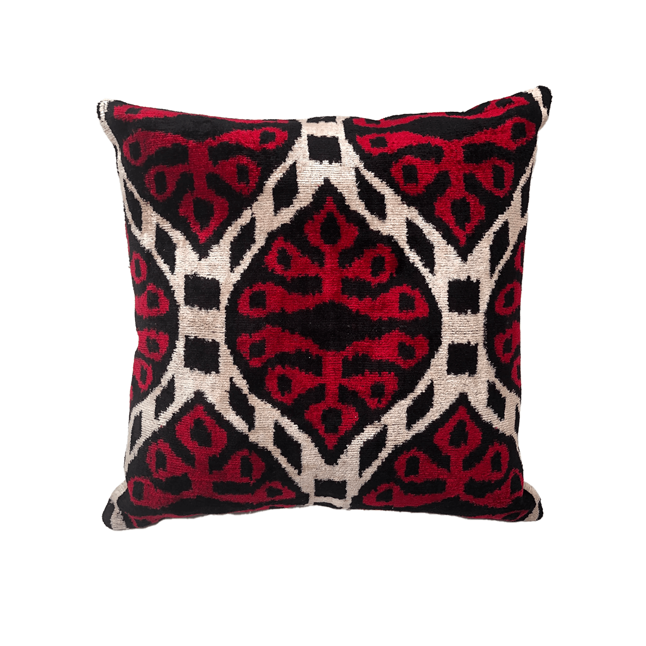 Silk Velvet Ikat Pillow - Red & Black