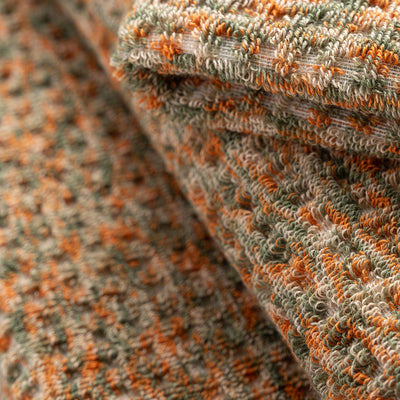 Waffle Orange Green Melange w Ivory Border