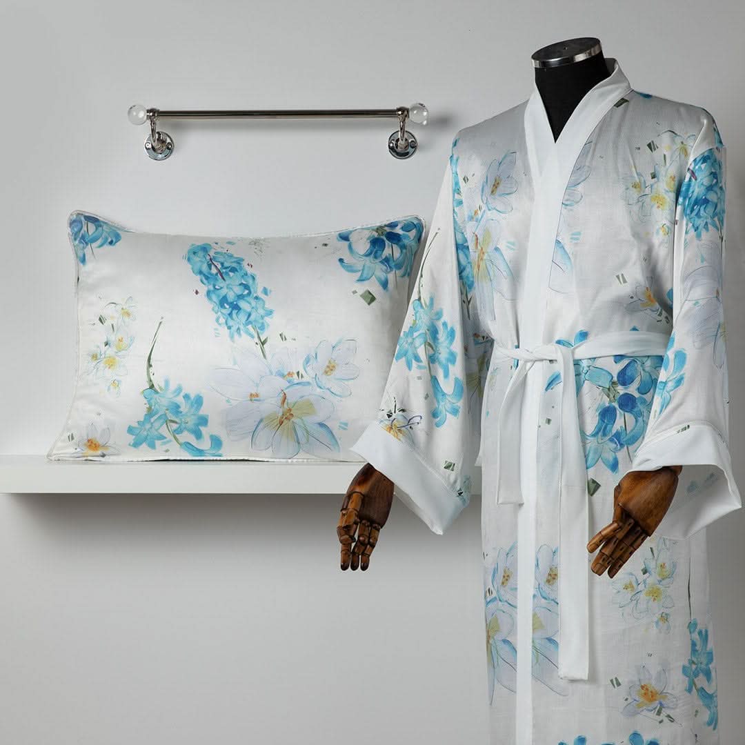 Silk Bathrobe Blue & White Lilies